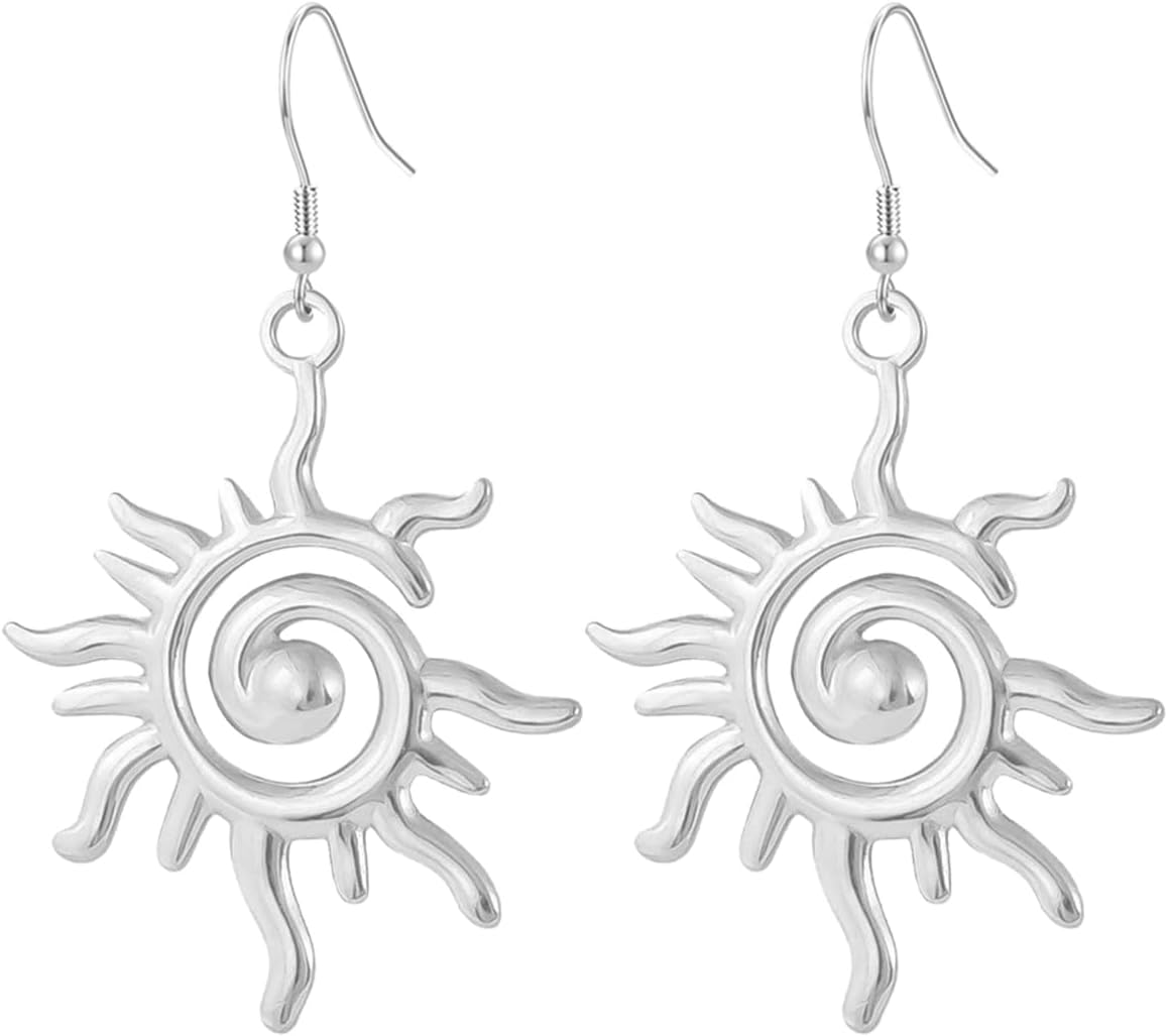 Sunburst Earrings for Women with 925 Sterling Silver Hooks,Hypoallergenic Sun Dangle Earring Boho Jewelry Gift