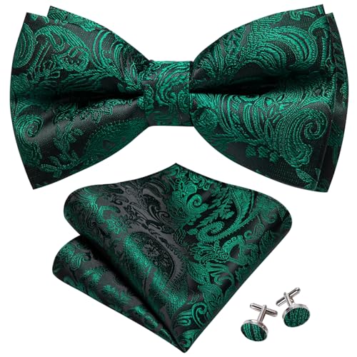 Image of Barry.Wang Paisley Striped Bow Tie for Men Silk Pre-Tied Bowtie Pocket Square Cufflinks Set Formal Wedding Party Prom