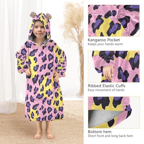 Couverture à capuche violette pour enfants, le cadeau idéal imprimé léopard - 5