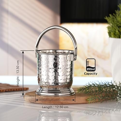 Image of MIKARA Dal Serving Bucket Stainless Steel Bucket for Serving Dal (850ml (Set of 2 Hammer Design))