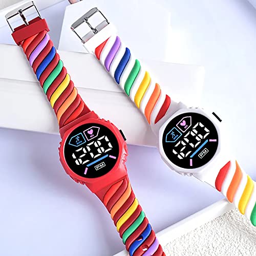 Image of Time Up Digital Dial LED Display Rainbow Strap Fresh Smart Design Medium Size Kids Watch for Boys & Girls (Age 5-15 Years)-YSR-X (Black)