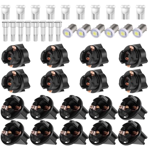 ECCPP Instrument Cluster Dash Panel Lights with Twist Lock Socket T10-6-3020-SMD-White T5-1-5050-SMD-White BA9S-1-5050-SMD-White 161 168 184 192 193 259 280 447 464 555 558 585 655 656 657 1250 1251