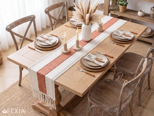 Image of FEXIA Boho Table Runner for Home Decor 12x90 Coral Farmhouse Decorations