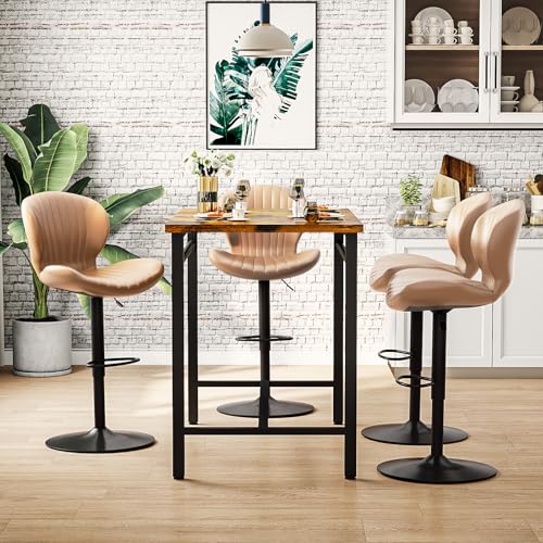 Image of Waleaf Modern Adjustable Bar Stools Set of 4, Faux Leather Upholstered Swivel Counter Stools, Counter Height Bar Stools with Large Base, Easy 5 Minute Assembly for Kitchen Island
