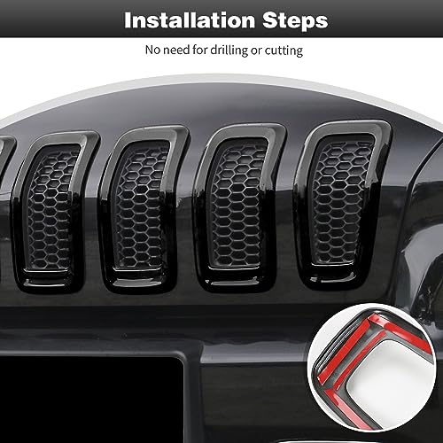 Image of CheroCar for Cherokee Front Grille Cover Grill Frame Trim Inserts Fits for 2014-2018 Cherokee,Black