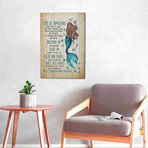 Mermaid-Wall-Decor-For-Bathroom-Modern-Artwork-For-Girl-Room-Life-Lesson-From-A-Mermaid-Canvas-Prints-Wall-Decorations-Nautical-Theme-Bathroom-For-Wall-Decor-Ready-To-Hang-16x24-Inch 51YH s7udSL