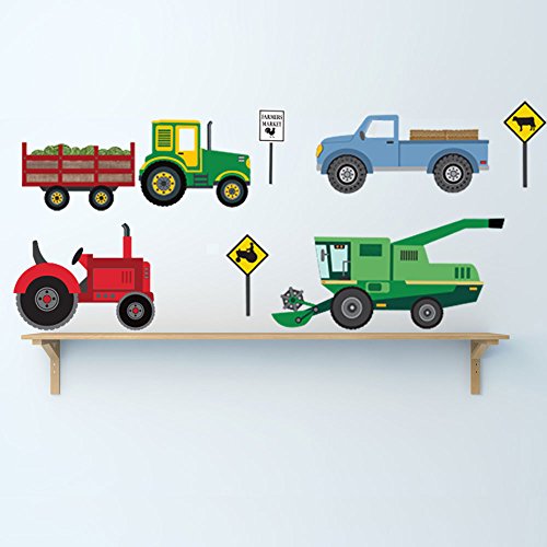 Four Farm Vehicle Wall Decals Eco-Friendly Peel And Stick Removable Wall Stickers, Tractor Wall Decals #TOP1