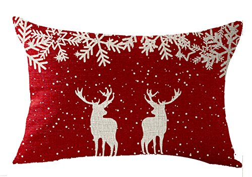 FELENIW Happy Winter Snowflake Animal Moose elk Throw Pillow Cover Cushion Case Cotton Linen Material Decorative 12x20inches