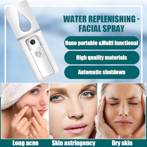 Tomedeks USB Wiederaufladbarer Mini Nano Gesichtssprayer, tragbarer Gesichtsdampfer, Feuchtigkeitsspendend, Hautpflege, ideal für Zuhause, Reisen, Weiß