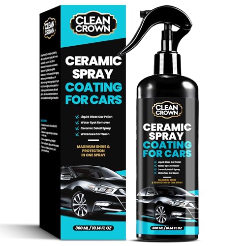 CleanCrown Ceramic Spray Coating for Cars, Advanced Liquid Glass Car Polish & Water Spot Remover for Cars, Ceramic Detail Spray & Waterless Car Wash for Maximum Shine (300 ml/10.14 fl oz)
