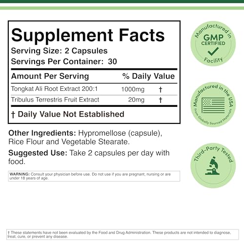 Image of Tongkat Ali 1,020mg, 200:1, Hormone Support For Men + Women, 60 Capsules