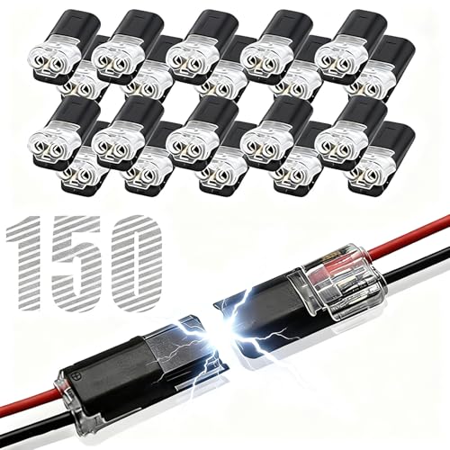 150 pcs Double Wire Plug in Connector with Locking Buckle Quick-Clip Fasteners Multi-Purpose Snap-On Blocks for Strip Lights DIY Crafting Low-Voltage Decor & Model Kits 2 Pin