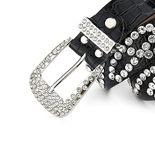 Women PU Leather Rhinestone Belt Shiny Western Cowgirl Cowboy Bling Rivet Pin Buckle for Jeans4