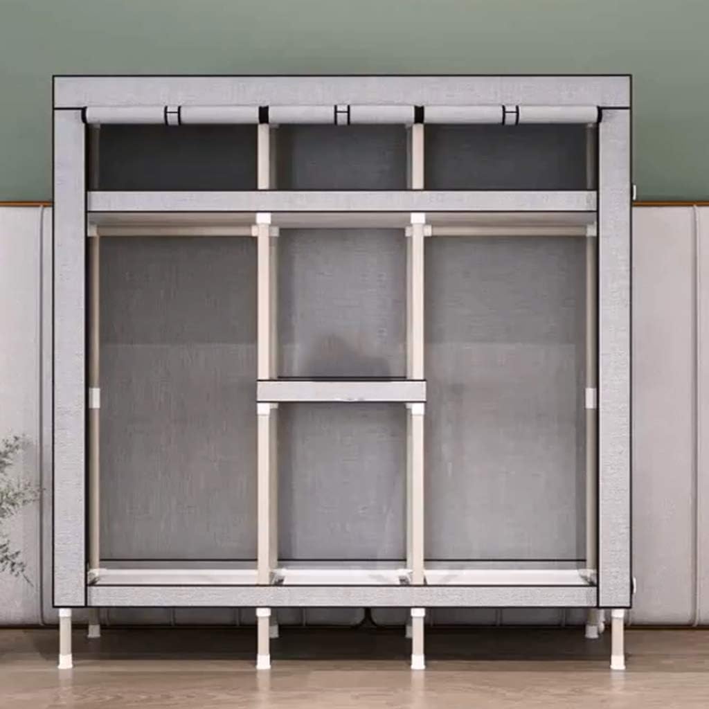 Foldable Closets Canvas Wardrobe Cupboard Clothes Hanging Rail Storage Shelves,168cm*180cm*50cm/110cm*180cm*50cm Two Sizes, 25MM Thick Steel Pipe,Type C-168CM (Type a 110CM)