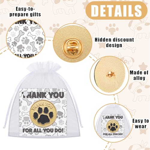 Image of Liliaafar 30 Pcs Paw Print Thank You Gifts Employee Appreciation Lapel Pin Bulk Thank You School Spirit Pin Volunteer Recognition Appreciation Gift with Card for Teacher Staff Coworker