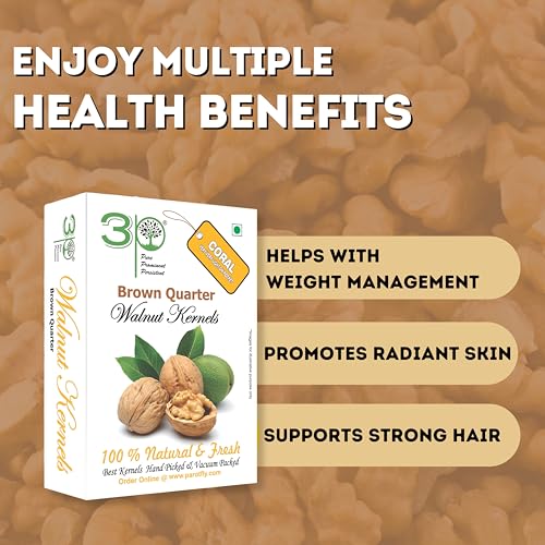 Image of 3p Kashmiri Walnut Kernels Without Shell Brown Quarter Organic Natural Akhrot giri Walnut Dry Fruit 1kg (250gm x 4)