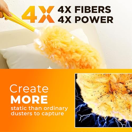 Image of Microfiber Feather Duster with 5 Replaceable Refills-Multipurpose Dusting Brush with Bendable Head Ideal for Cleaning Home Car Blinds Furniture Hard-to-Reach Areas Yellow, 13 inches