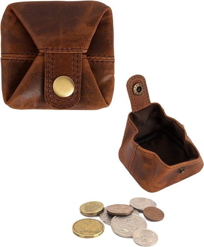 Jajmo Legacy Premium Leather Brown Coin Pouch - Compact Change Holder and Mini Pocket Wallet for Men &amp; Women - Pack of 2