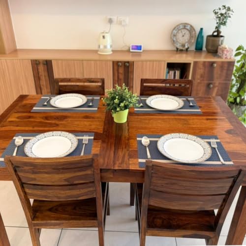 Image of Livmodern Premium PVC Dining Table Mats for 6 Seater| Woven PVC Placemats | Heat Resistant & Anti Skid Table Mats| Wipeable & Washable Set of 6- Midnight Chevron