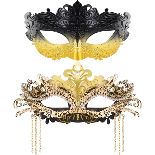 SIQUK Couple Masquerade Masks Set Venetian Party Mask Halloween Costume Mask Mardi Gras Masquerade Masks for Couples Women and Men