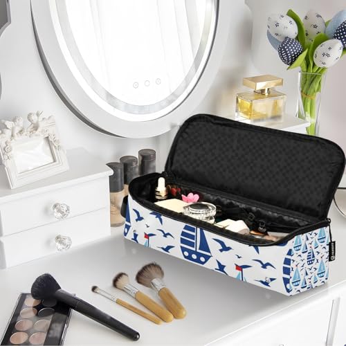 Estuche de viaje 2 en 1 para plancha y rizador con tapete resistente al calor organizador portátil de herramientas de peinado Rojo Blanco Azul miniatura 7