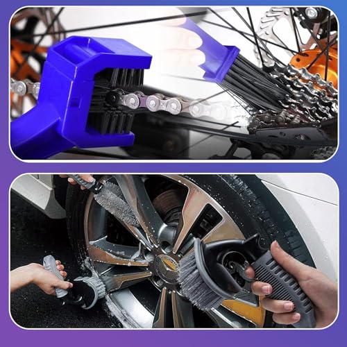 Image of iWagon- 3 Pcs Bike Chain Cleaner Car Tyre Cleaning Wheel Tire Rim Scrub Brush,Chain Brush Wash Useful Car Truck Motorcycle Bike Washing Cleaning Tool