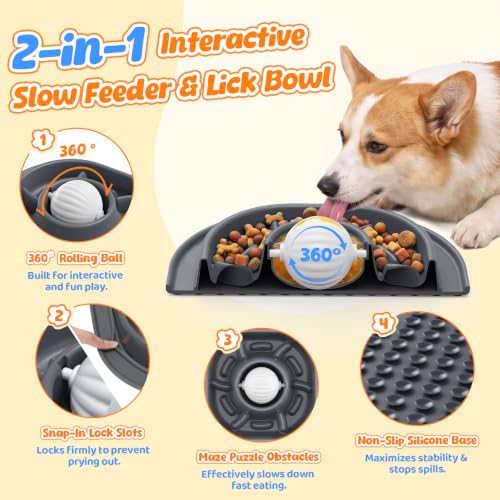 2-in-1 PandaTOP Slow Feeder Dog Bowl w/ Rolling Lick Ball 8.49 + Free Shipping w/ Prime or on 35+ + 50% Off Code E9GZMBS1 - image 2
