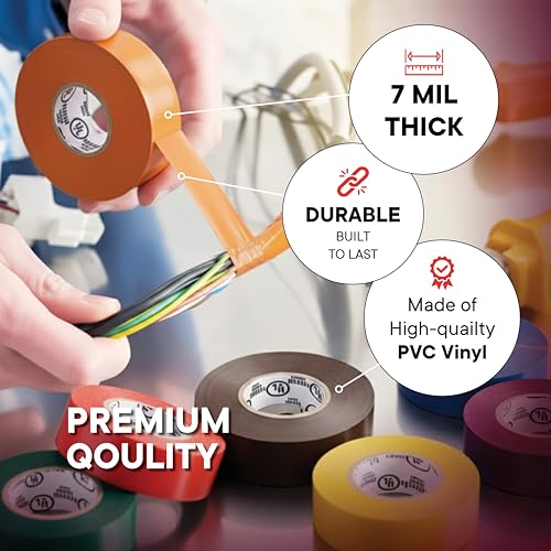 TAPEWELL Colored Electrical Tape 3/4 in x 66 Ft, Waterproof, Flame Heat & Weather Resistant, Pack of 10 by TAPEWELL - Image 3