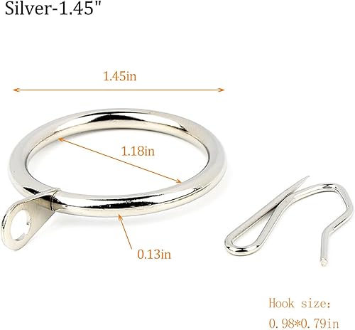 Miniatura 2 de Wexecon 50 anillos de cortina plateados con ganchos, anillos de cortina de metal, anillos de cortina y ganchos de cortina para pasadores de cortina,