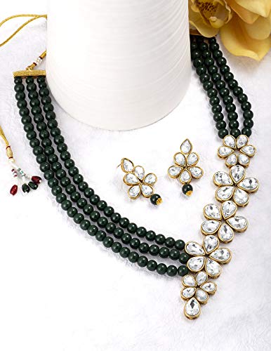 Image of Peora Crystal Faux Pearl Necklace & Jewellery Set Gift for Women