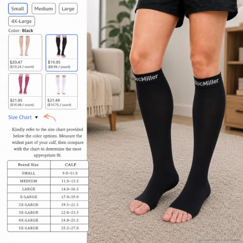 Image of Doc Miller Open Toe Compression Socks 1 Pair 20-30mmHg Support (Dark Blue, M))