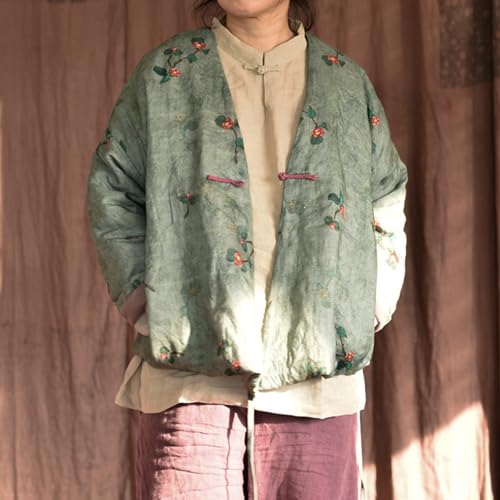 NFYM Women's Lightweight Quilted Kimono Jacket Linen Printed Open Front One Button Vintage Chinese Hanfu Style Outwear4