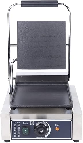Plancha eléctrica comercial, 110 V 1800 W Sandwich Single Panini Press Grill Maker Tostadora, Sandwichera de superficie plana lisa con esponjas de