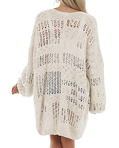 Ivay Womens Open Front Oversized Lightweight Cardigan Kimono Crochet Knit Boho Fall Sweater Cardigans Beige #TOP2
