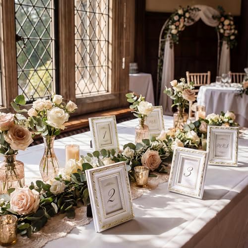 Image of 12 Pcs 2 x 3 Inch Small White Picture Frames Bulk Mini Vintage Antique Ornate Retro Baroque Photo Frames with Backboard for Wall Hanging Tabletop Home Decor Wedding Christmas Display