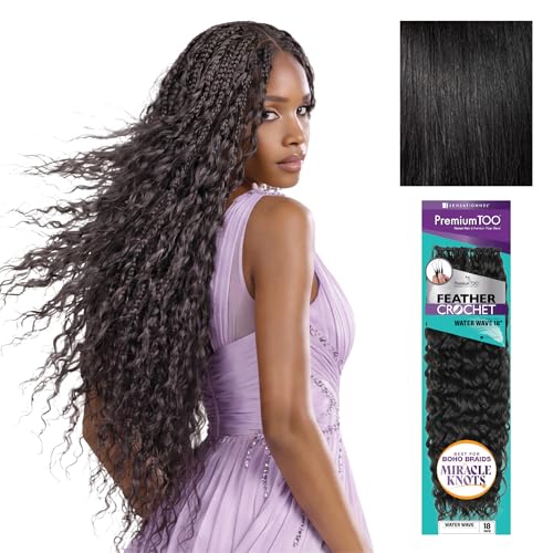 Sensationnel PremToo Feather Crochet Braidinghair - Water Wave Human Hair Blend with Pre Seperated Strands for Boho Braids and Miracle Knots (18 inch, 1 JETBLACK)