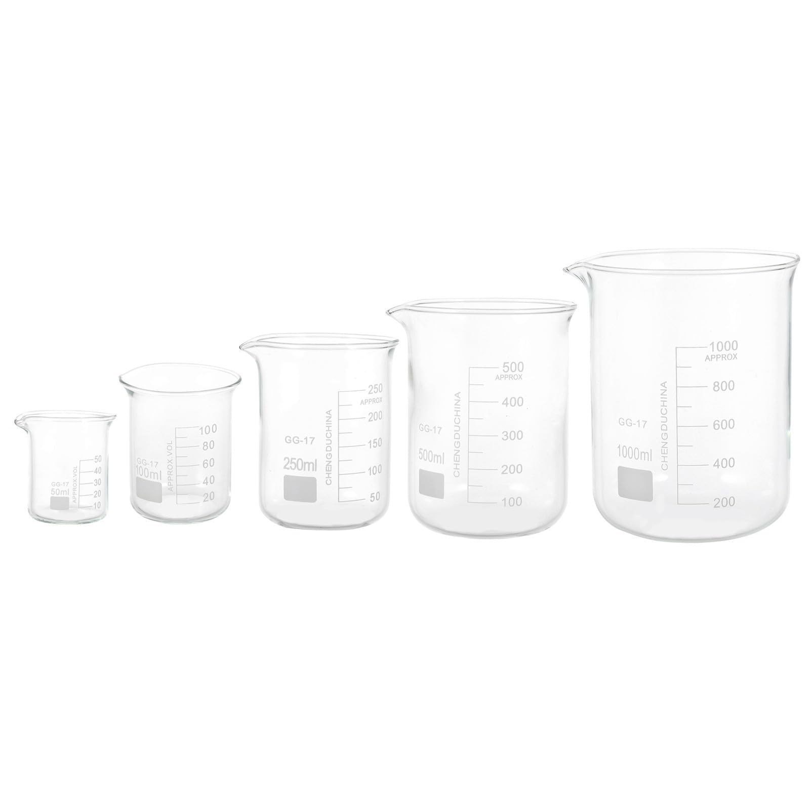 Gadpiparty Vasos Medidores de Vidrio de Borosilicato Resistentes al Calor, 5 Piezas Superficie Lisa y Fáciles de Limpiar para Laboratorio y Medición de Líquidos