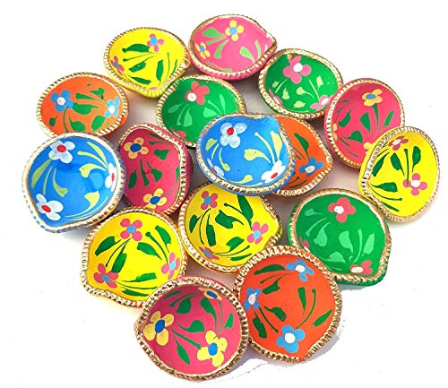 Image of Colourful Handmade Diyas for Diwali 101 pcs. Hand Painted Decorative Clay Mitti Diya Deepak Lanterns for Diwali Decoration (Pack of 101)
