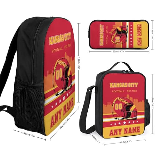 Custom Kansas City Backpack 3PCS Set Lunch Bag Pencil Case Box Personalized Name Number Fan Gifts for Girl Boy Men Women2