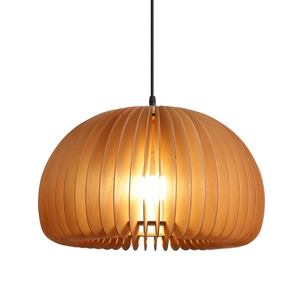 Dyniowa okrągła lampa wisząca Nowoczesna lampa sufitowa z drewnianą ramą, mini żyrandol z regulowanym łańcuszkiem, kreatywne wiszące oprawy oświetleniowe E27 do jadalni na wyspie kuchennej (rozmiar: