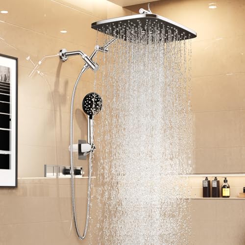 Veken 14' Wide Rain Shower Head with Handheld, High Pressure Handheld Shower Heads with Multi Spray Modes, Rainfall Combo with Metal Extension Arm,Detachable Dual Shower, Extra Long Hose,Silver Chrome
