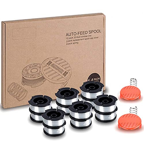 TRIMGRACE Auto-Feed Spool Line String Trimmer Replacement Spool,14 Pack (12/30ft 0.065" Replacement Line Spool, 2 Trimmer Cap Cover and 2 Spring)