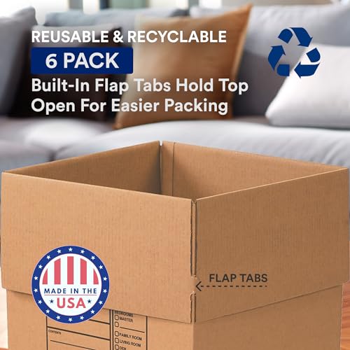 Image of BOX USA Heavy Duty Moving Boxes 18 inchL x 18 inchW x 24 inchH (6-Pack) Large - Corrugated Cardboard Box for Shipping, Mailing, Packing, Packaging and Storage