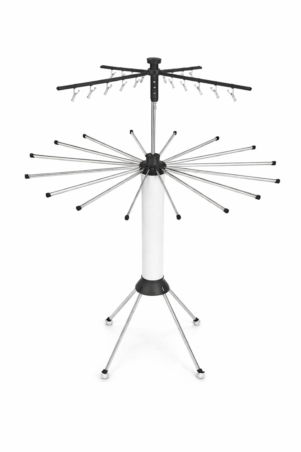 UTTAM 360° Rotating Clothes Drying Stand with Wheels | Foldable 4-Layer Laundry Drying Rack | Heavy Duty Cloth Dryer for Balcony, Indoor & Terrace | Space Saving Laundry Stand (White)
