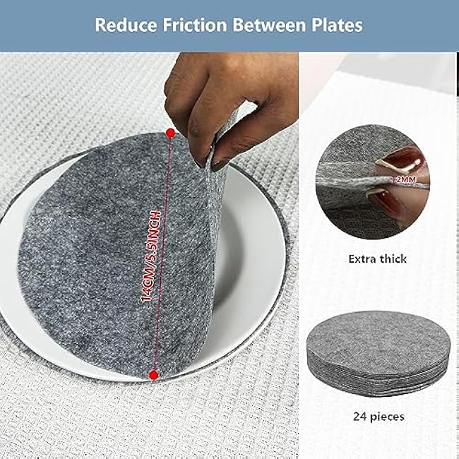 homyfort China Storage Containers With Lid and Handles, Dinnerware Storage Box for Dishes with 12 Felt Dividers, Hold 24 Plates, 12x 12, Set of 2, Grey