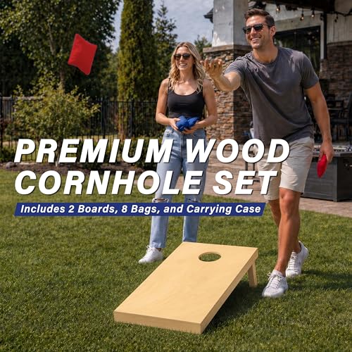 Image of GoSports Solid Wood Premium Cornhole Sets - Choose 4 x 2 ft or 3 x 2 ft - Game Boards Include Set of 8 Cornhole Toss Bags