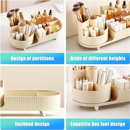 Image of Kesi Rotating Makeup Organizer For Vanity, Large Capacity for Cosmetics 360 Rotating Bathroom Organizer, Cosmetic Perfume Storage Organizer for Dressing Table Countertop Makeup Room (White)