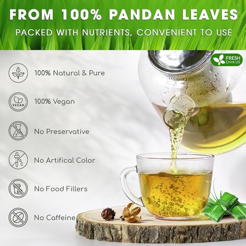Image of FreshDrinkUS, Premium 75 Pandan Leaf Tea Bags, 100% Natural & Pure from Pandan Leaves. Loose Leaf Pandan Herbal Tea. Made with Natural Material Tea Bags. No Sugar, No Caffeine, No Gluten, Vegan.