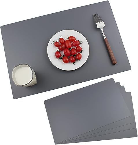 Juego de 4 manteles individuales lavables para interiores y exteriores, resistentes al calor, rectangular, gris oscuro, impermeable, de plástico,