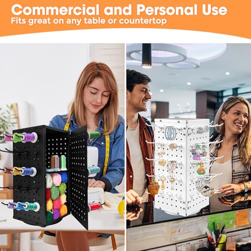 Image of Metal 360 Fully Rotating Thread Rack, Detachable Thread Holder Organizer with Inner Storage Compartments for Sewing, Embroidery, Hair-braiding and Jewelry (Black)
